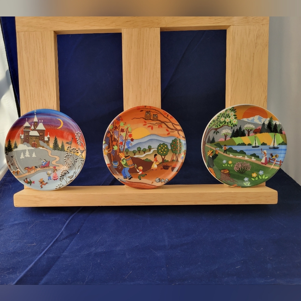 3-Vintage Landscape Reutter Porzellan W-Germany Small Plate Porcelain 3 1/2"